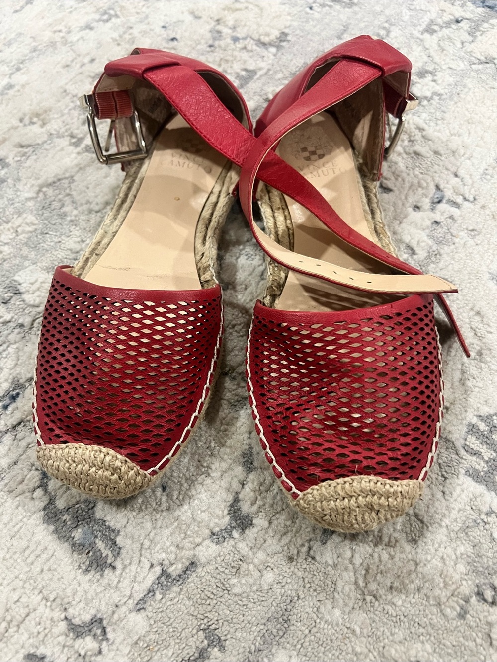 Vince Camuto Red Woven Espadrille Ankle-Strap Flats